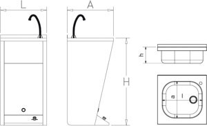 Handwaschbecken aus Edelstahl, Fussbedienung, Standmodell