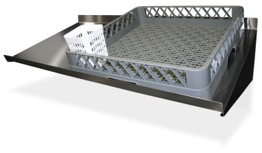 Geneigetes Edelstahwandbord für Spülmaschinenkörbe