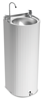 Trinkbrunnen in Säulenform aus Edelstahl mit Pedal