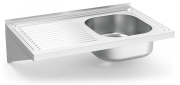 Spüle aus Edelstahl zum hängen, Länge 500 mm Abtropffläche links