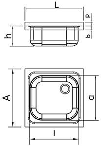 Spüle aus Edelstahl zum hängen, Breite 600 mm, 1 Becken