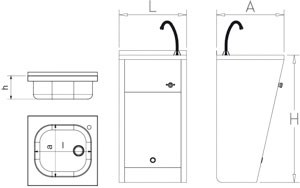 Handwaschbecken aus Edelstahl mit Kniebedienung, Standmodell
