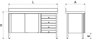 Wandtische mit Türen und Schubladen