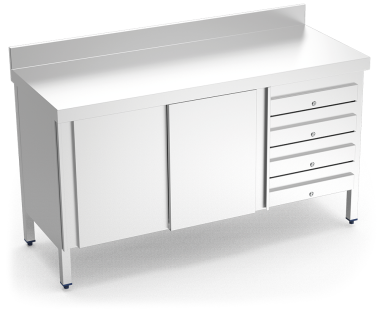 Wandtische mit Türen und Schubladen
