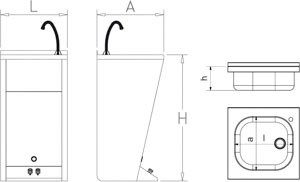 Handwaschbecken aus Edelstahl mit Fussbedienung für warmes und kaltes Wasser