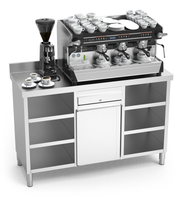 Doppelter Kaffeeschrank aus Edelstahl