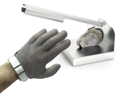 Stechschutzhandschuh aus Edelstahl mit Verschlussarmband + Professioneller Austernöffner