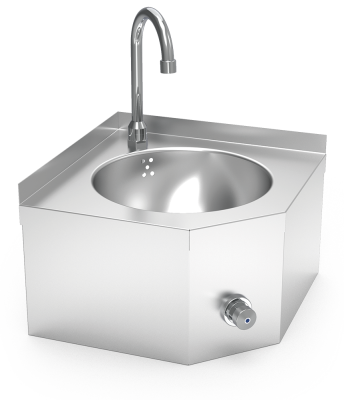Eck Handwaschbecken aus Edelstahl mit Kniebedienung