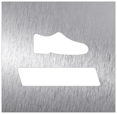 Piktogramm Covid aus Edelstahl - Desinfektion von Schuhen