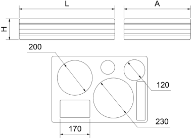 Isotherme Tablett ist aus Polypropylen Euronorm 1/1 für Kollektivitäten (Boden + Deckel) 5 Fächer