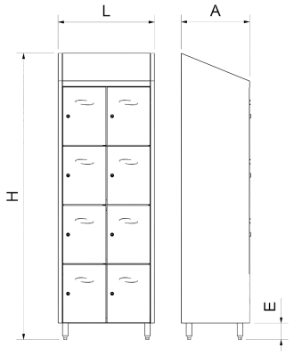 Edelstahl-Schließfachschrank mit 8 Fächern