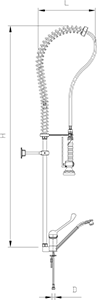 Geschirrbrause mit Einlochmischbatterie, Unterarmhebelmischer und Wasserhahn