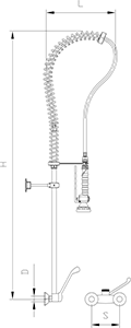 Geschirrbrause mit Einlochmischbatterie und Einhebelmischer, Wandmontage 