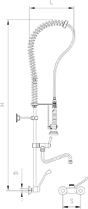 Geschirrbrause mit Einlochmischbatterie, Einhebelmischer und Schwenkhahn,Wandmon