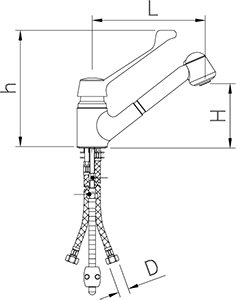Mischbatterie mit Einhebelmischer und ausziehbarer Brause, Einlochmontage