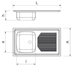 Eingebaute Spüle aus Edelstahl Serie 500 1 Becken mit Abtropffläche wendbar
