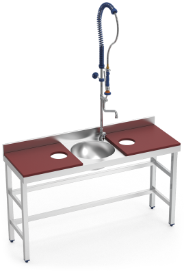 Arbeitstisch zum Vorbereiten und zum Spülen, 1500 mm, rot, mit 2 Löchern