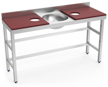 Arbeitstisch zum Vorbereiten und zum Spülen, 1500 mm, rot, mit 2 Löchern