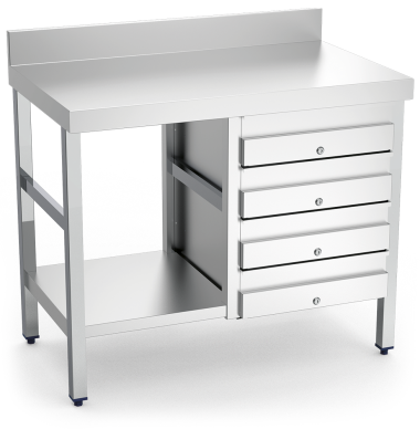 Wandtisch aus Edelstahl mit 4 Schubladen