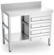 Wandtisch aus Edelstahl mit 4 Schubladen