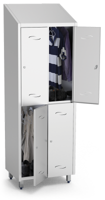 Spind, Umkleideschrank mit zwei Abteilen und 4 Türen, aus Edelstahl (inkl. 8 Kle