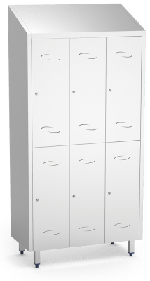 Spind, Umkleideschrank mit zwei Abteilen und 6 Türen, aus Edelstahl (inkl. 12 Kl