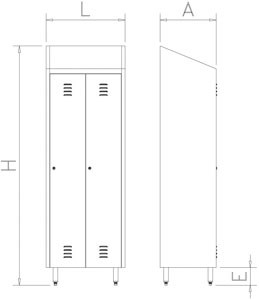 Spind, Umkleideschrank mit einem Abteil und 2 Türen, aus Edelstahl