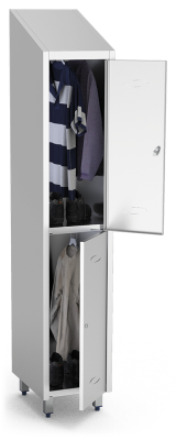 Spind, Umkleideschrank mit zwei Abteilen und 2 Türen, aus Edelstahl