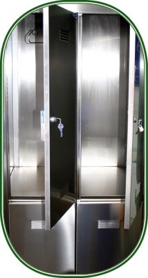Spind, Umkleideschrank mit zwei Abteilen und 2 Türen, aus Edelstahl