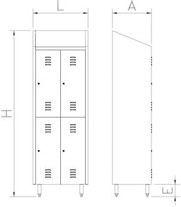 Spind, Umkleideschrank mit zwei Abteilen und 2 Türen, aus Edelstahl