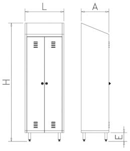 Schrank aus Edelstahl mit Regalböden und 2 Türen