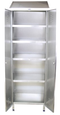 Schrank aus Edelstahl mit Regalböden und 2 Türen