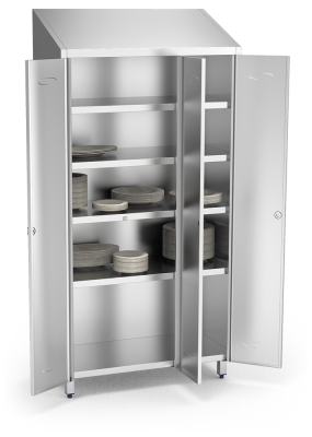 Schrank aus Edelstahl mit verstärkten Regalböden